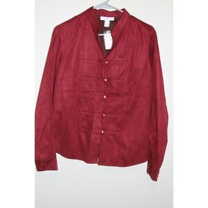 Dressbarn Top Large Red Womens Button Front Faux Seude Colorful New